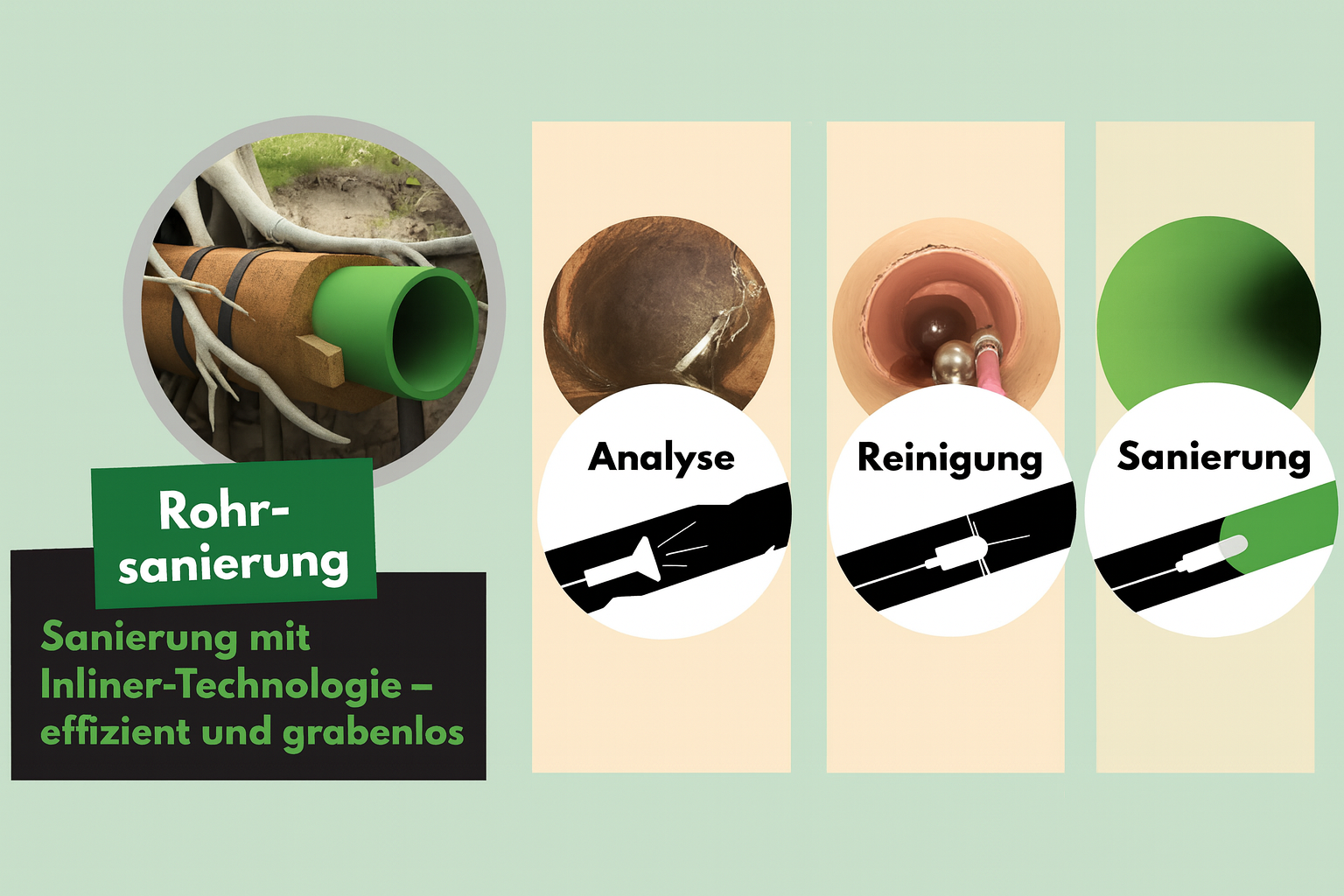 Rohrsanierung Prozess - Grabenlose Sanierungsmethoden mit Schlauchlining und Rohrrelining